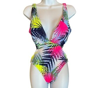 NWT Yira Open Back Women’s Tropical Print One Piece Swimsuit Size M